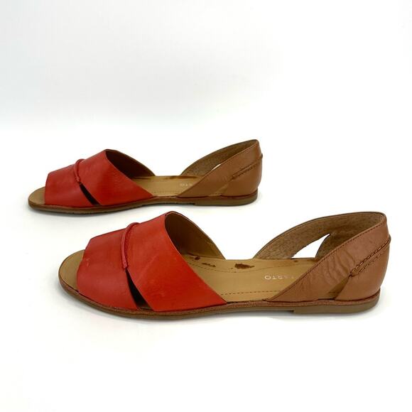 Franco Sarto Vivace Flat Sandal Sz 9.5 Orange & Tan Leather Open Toe Padded New - Picture 2 of 14